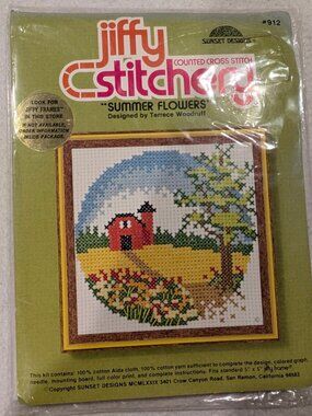Vintage Jiffy Stitchery Summer Flowers Cross Stitch Kit Cottagecore BNIP - 1330